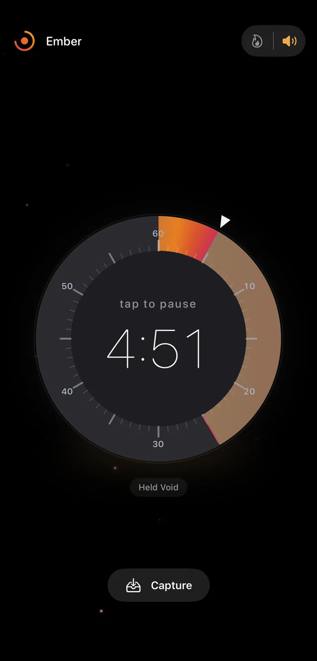 Aether Ember timer — a glowing sunset arc in a dark void